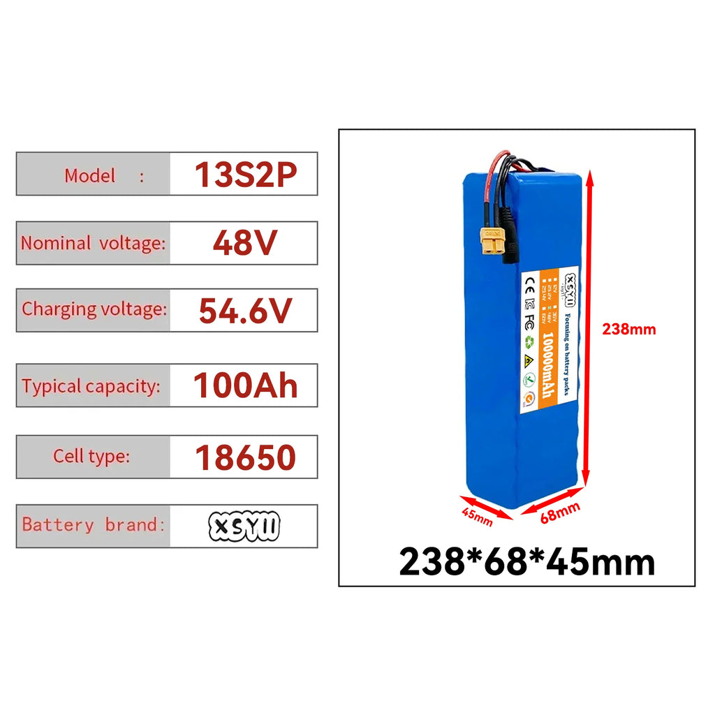 Genuine 48V 100Ah Motorized Scooter Battery 500W Citycoco with BMS Original Folding Car Battery 13s2p Lithium Battery Pack