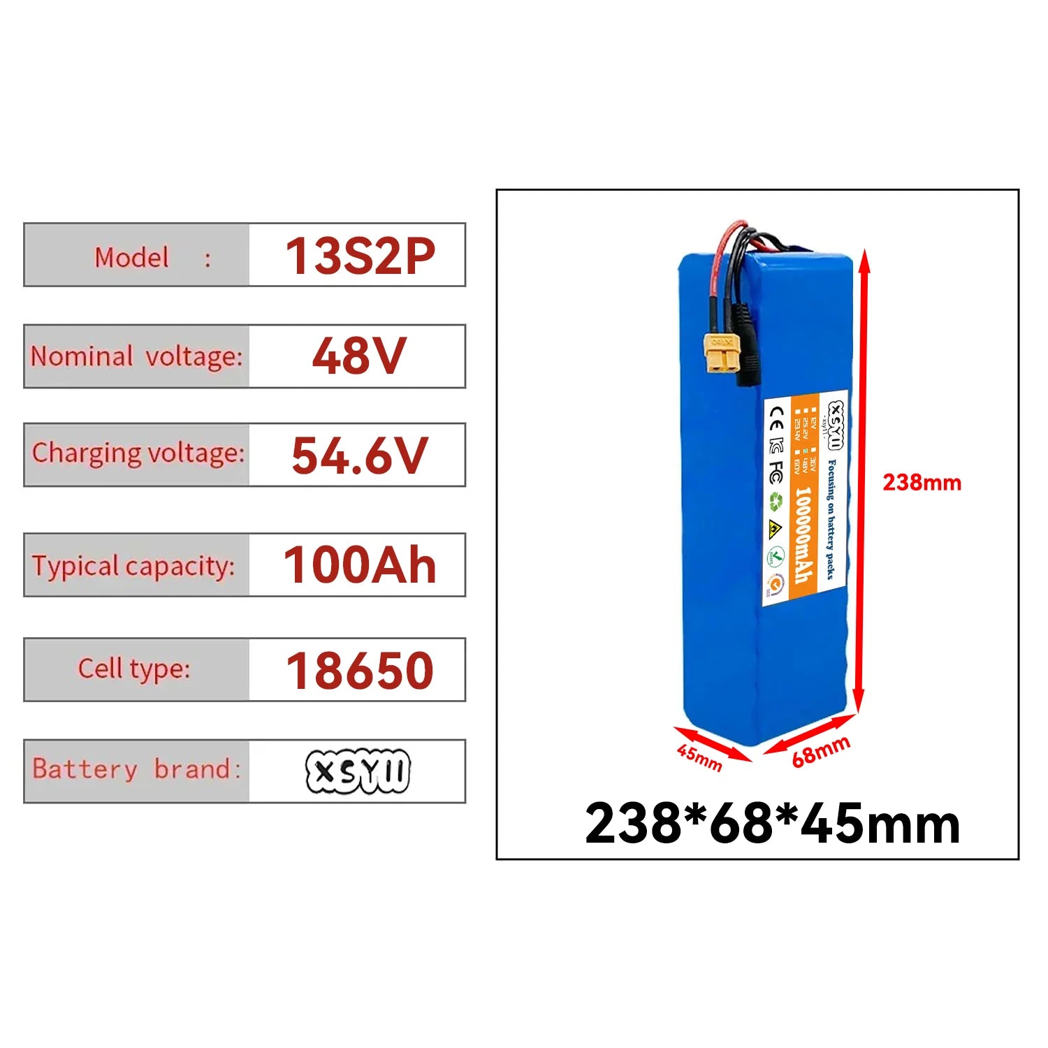 Genuine 48V 100Ah Motorized Scooter Battery 500W Citycoco with BMS Original Folding Car Battery 13s2p Lithium Battery Pack