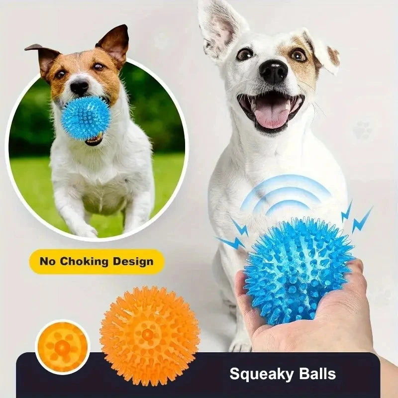 Pet Dog Toys Dog Squeaky Ball Toy Pet Dental Chewing Tooth Cleaning TPR Sounding Ball Dog Thorn Interactive Burr Balls Supplies