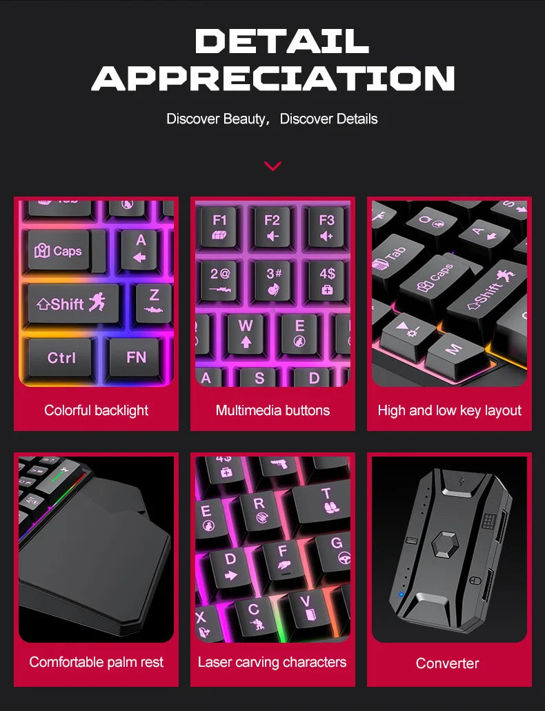 Mechanical Gaming Keyboard Kit 5 In 1 Set One Hand Keyboard 5D Mechanical Gamer Mouse Converter Mobile Game Pro Converter