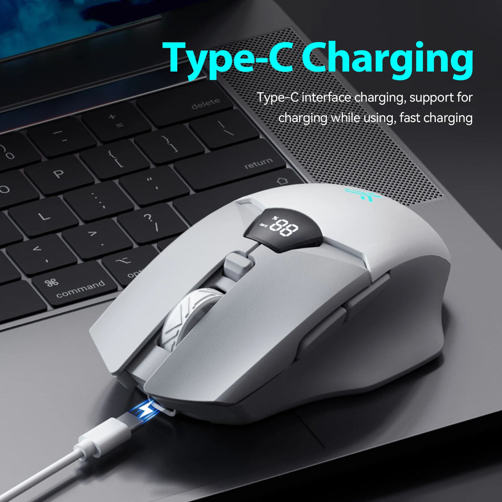 Wireless Mouse 2.4G & Bluetooth, 6-Level DPI (800 to 6400), 600mAh Battery, Ergonomic Design for PC/Laptop, Black & Grey White