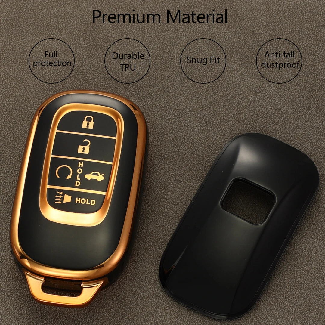 Key Fob Cover Case with Gold Trim and Detachable Keychain, Fits for Honda 2025 HR-V, CRV, Pilot, Accord, Civic Car Keys