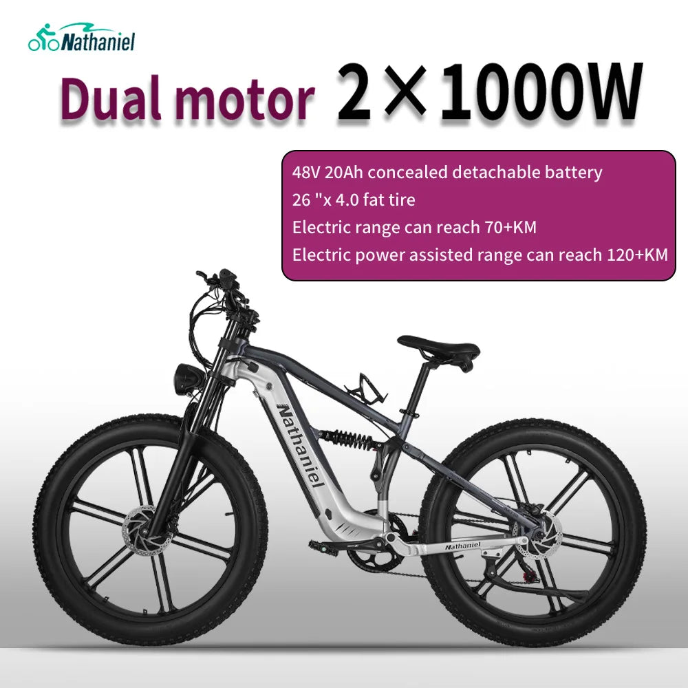 Nathaniel 2000W E-Bike SYR09 Dual Drive 26x4.0 Fat Tire 48V20AH Battery E-Mountain Bike Outdoor Sports All-Terrain Electric Bike
