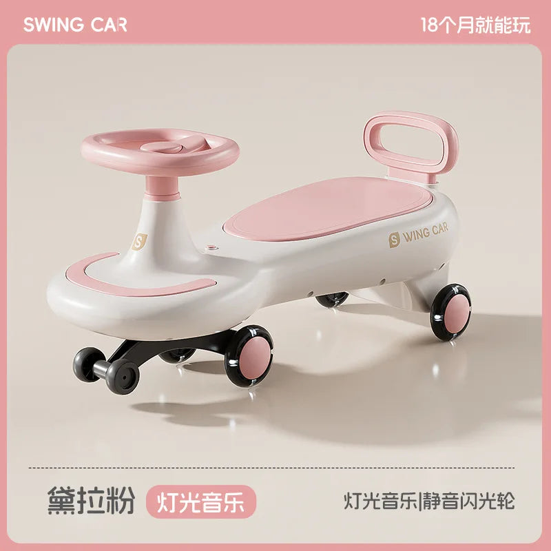 S Kids Swing Car Anti Rollover Parent Child Ride On Toy Car With Mute Flashing Wheels Music Light For Toddlers 1 To 12 Years Old