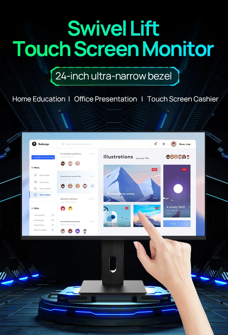 Anmite 24-inch 1080P capacitive touch computer monitor IPS 100% sRGB high color gamut professional desktop ten-point touch scree
