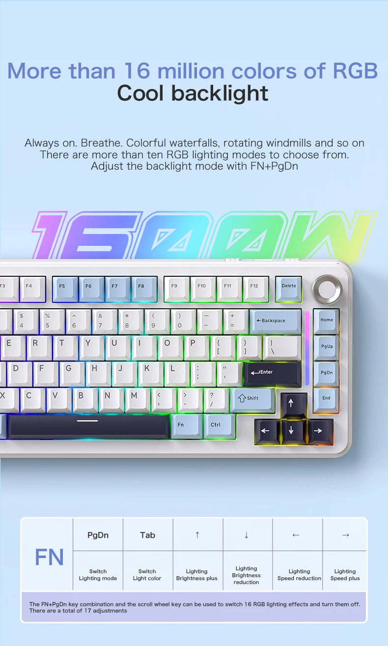 F75 Gaming Mechanical Keyboard, 2.4G Wireless/Bluetooth/Wired ,RGB Customized, Gasket Structure,Windows/Macos/Linux