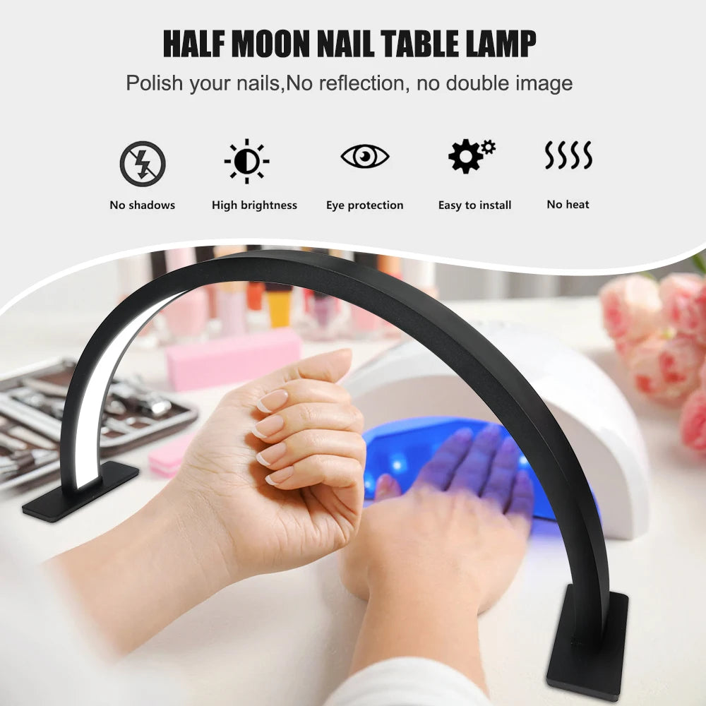 30in Nail Desk Lamp 39W 364Leds Light for Nails Aluminum Alloy Dimmable 3000K-6500K Half Moon Lamp for Lash Extensions Skincare