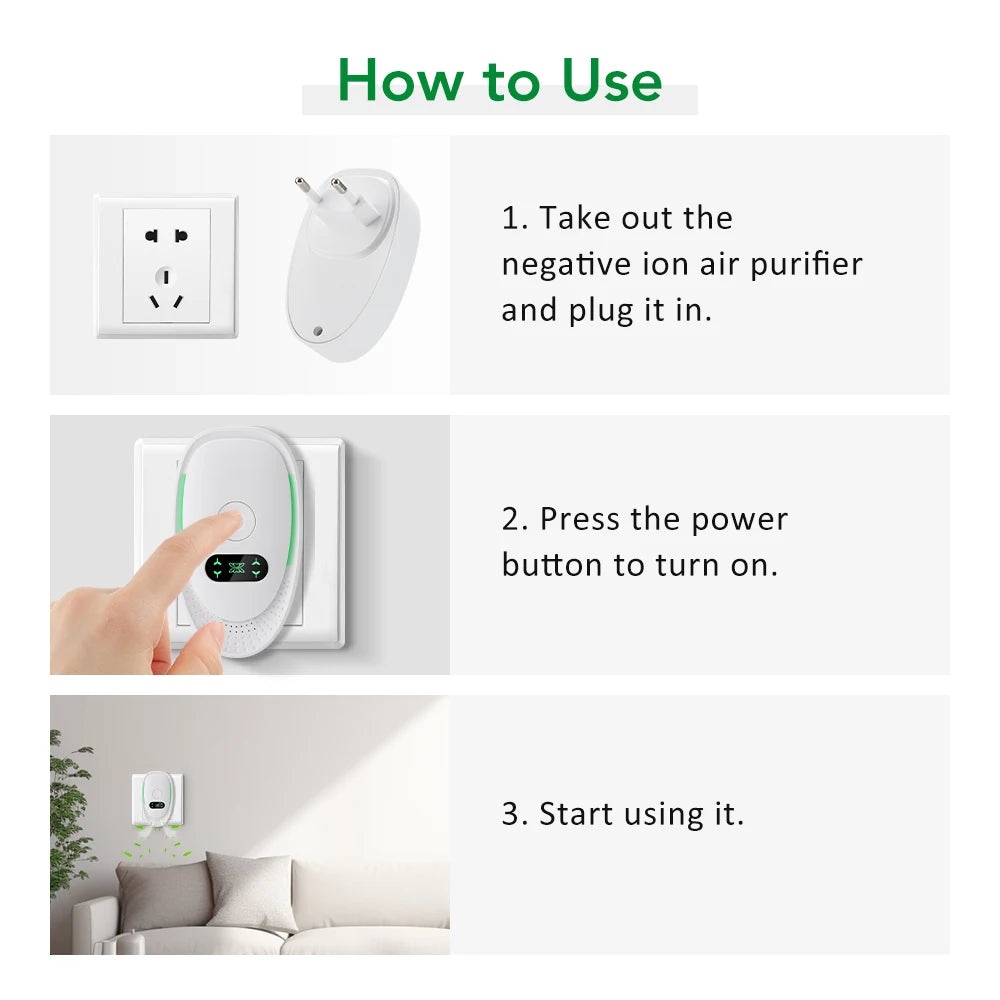 Plug-In Electric Air Purifier Negative Air Ionizer Mini Anion Purifier Negative Ion Generator Quiet Ionic Air Fresher Air Clean