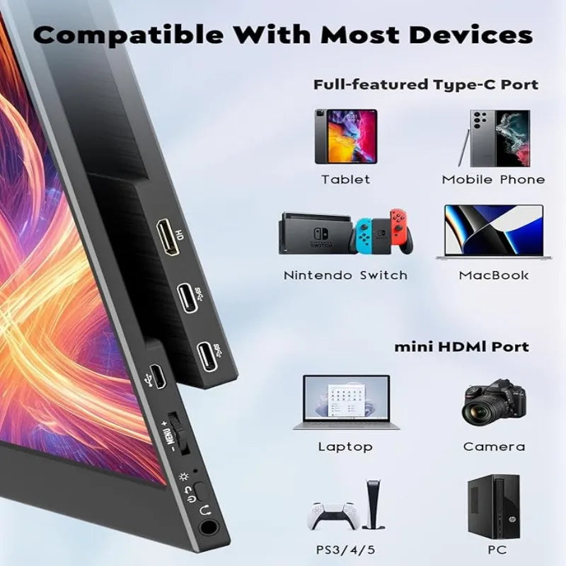 16inch Portable Monitor 120HZ 100%sRGB Display FHD External Second Computer Screen Gaming for PC Laptop Cell Phone Ps4/5 Switch
