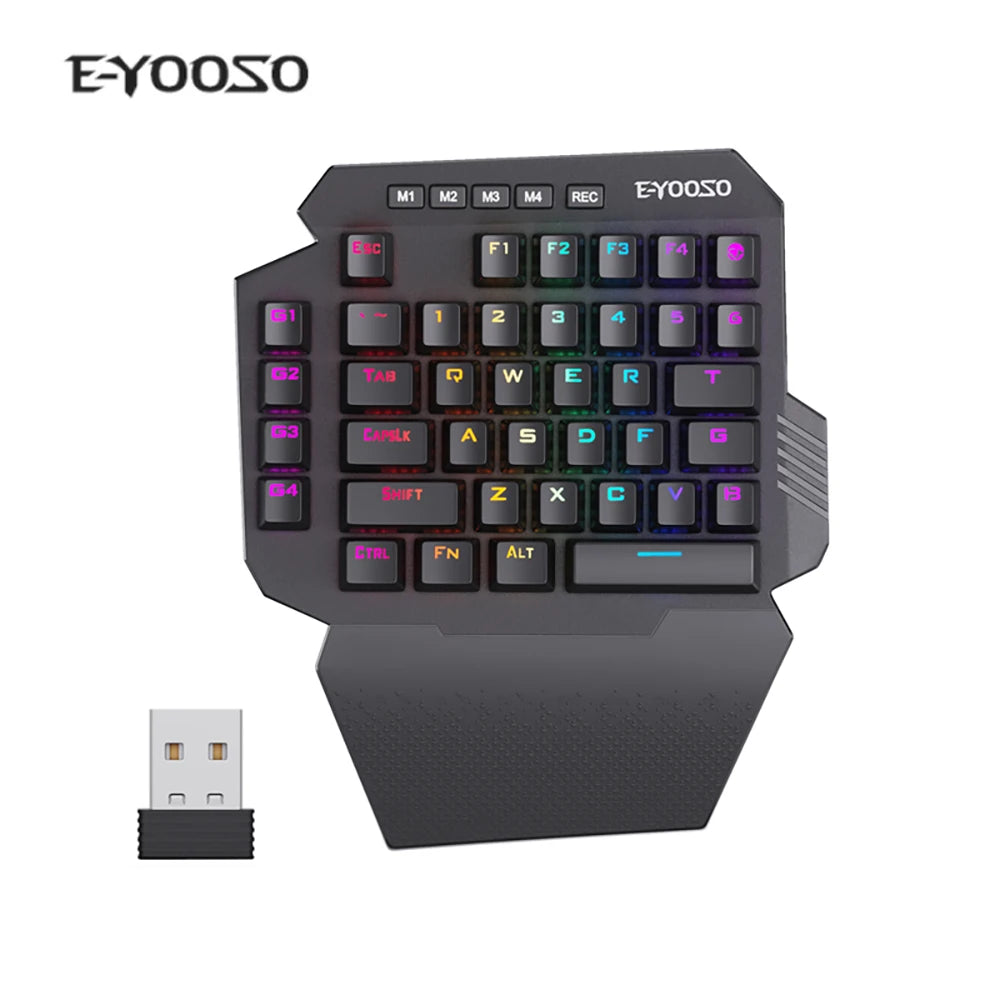 Mini One-Handed Gaming Mechanical Keyboard RGB Backlit 39 Keys 2.4G Wireless Keyboard Wrist Game Keypad for PS4,Laptop,PC Gamer