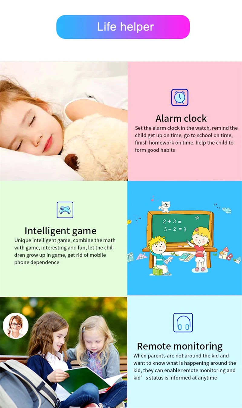 New Smart Watch Kids Position SOS Tracker Call Phone Voice Chat Photo Children Smartwatch Camera Boys Girls Gifts