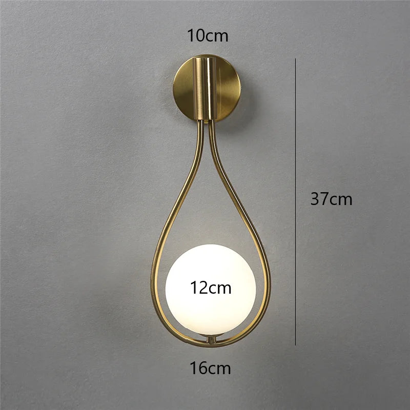 Modern Glass Ball Wall Light Luxury Gold Sconce Living Room Bedroom Bedside Aisle Staircase Nordic Wall Mount Indoor Decor Lamp