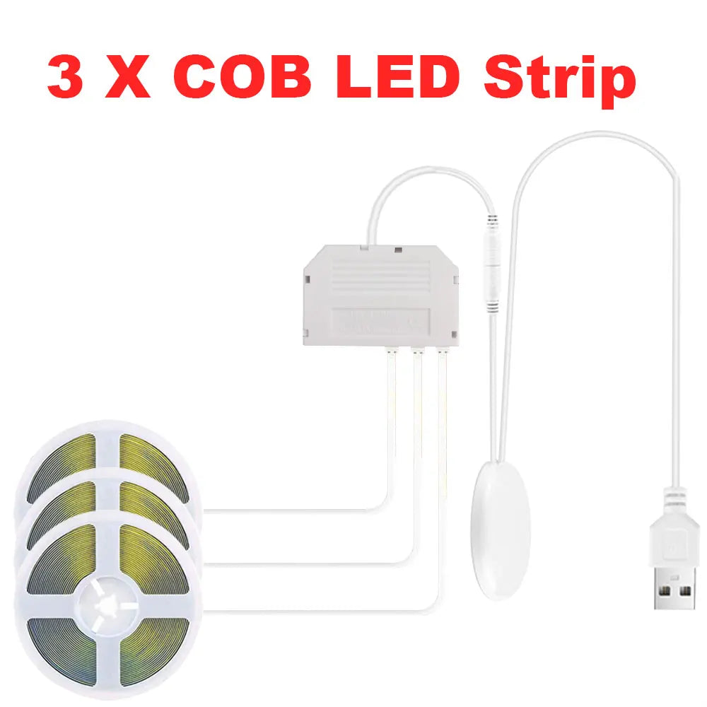 COB LED Strip Lights 5V USB 1/2/3M Strip 1-6 Pcs With Penetrating Wood Touch Dimmer Switch For Kitchen,Showcase,Cabinet Lighting