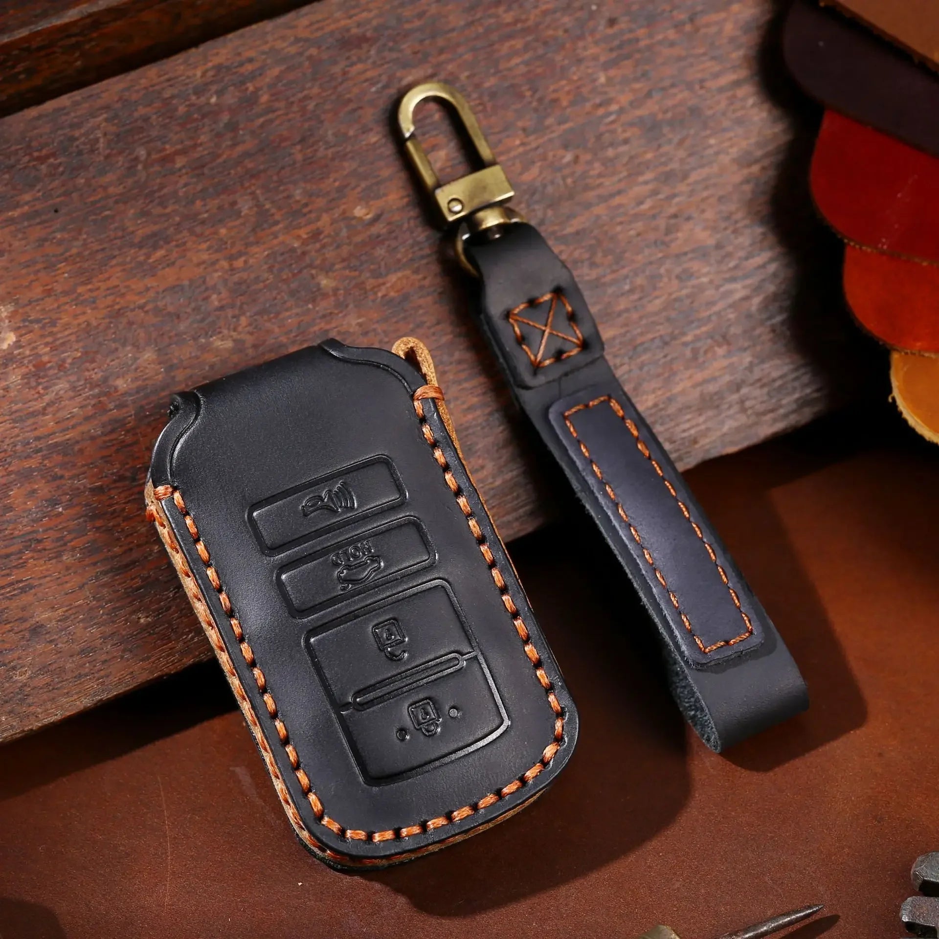 Luxury Leather Car Key Case Cover Fob Protect for Kia 4 Button Sorento K900 K7 Cadenza Accessories Keychain Holder Shell Bag