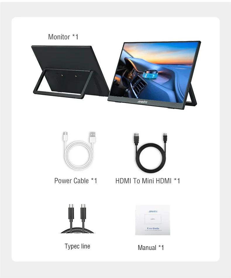 Anmite 14/16-Inch Portable Touch Monitor 1200P HDR 16:10 Low Blue Light For XBox PS4 / 5 Switch Cell Phone PC Loptop Extension