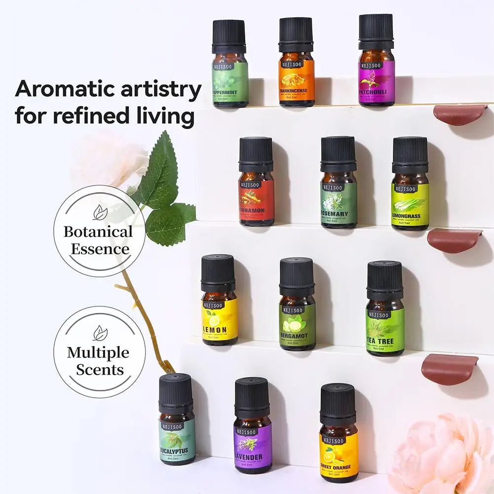 12 Flavors Essential Oils For Aroma Diffuser AirHumidifier Home Water-soluble Lavender Eucalyptus Lemon Bergamot 5ml