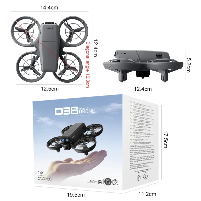 D36 Drone 4K HD Aerial Photography Dual Cameras Screen RC Quadcopter with Dynamic Lighting Optical Flow UAV Toys Gifts