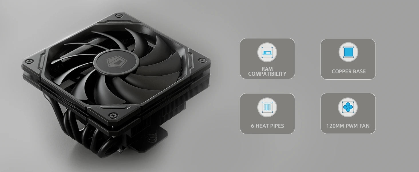 ID-COOLING IS-67-XT Black CPU Cooler Low Profile 67mm Height  CPU Air Cooler 6 Heatpipes 120x120x15mm Slim Fan,For LGA1700/AM5