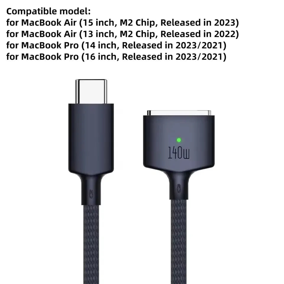 2M USB Type C to Magsafe 3 Magnetic Charger Cord Laptop Charging Cable Converter PD 140W for MacBook Air/Pro A2442 A2485 A2681