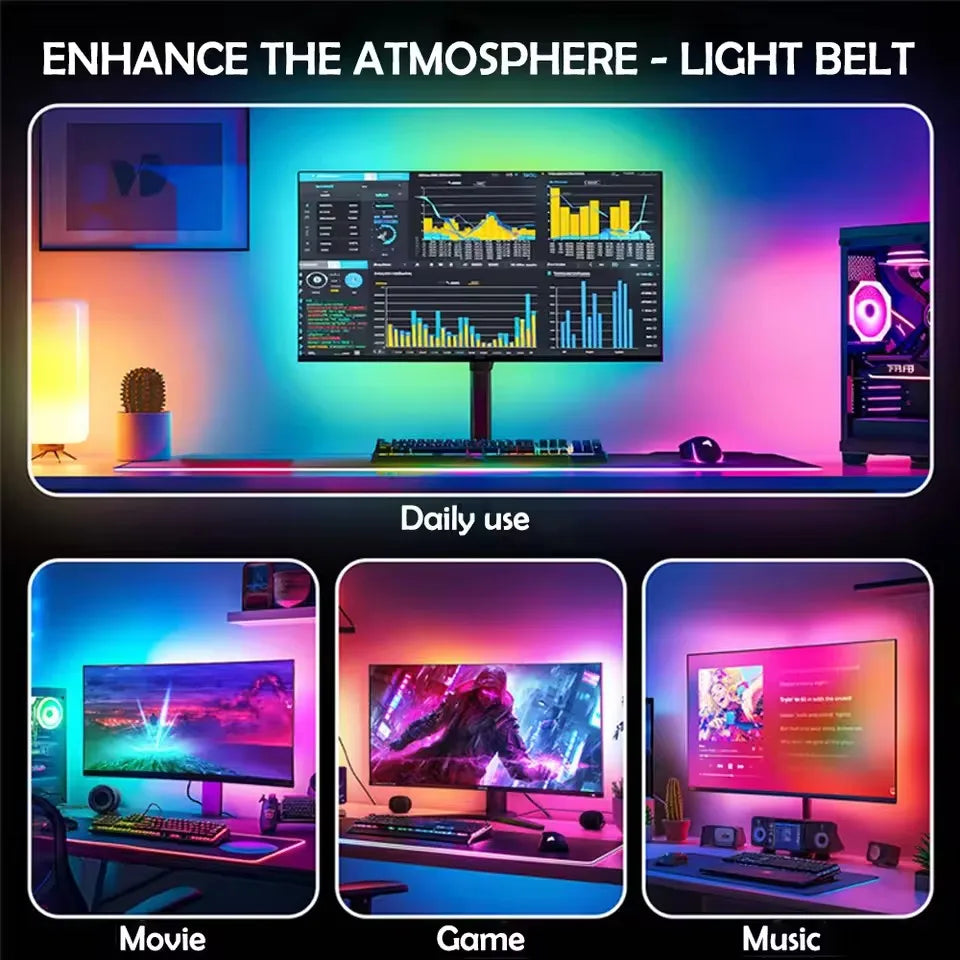 24-34inch Monitor LED RGBIC Gaming Neon Backlight Sync with App USB Powered 5V LED Light for PC Sync Music Lighting for Computer