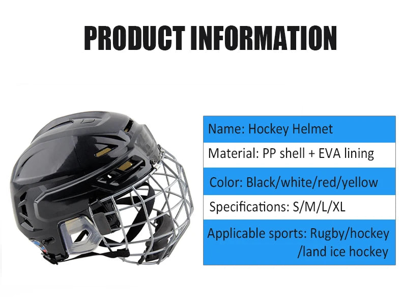 Hockey Helmet Tactical Sports Rugby Adjustable Ice Hockey Helmet with Cage Full/Face Mask Adult Equipment Face Head Protective