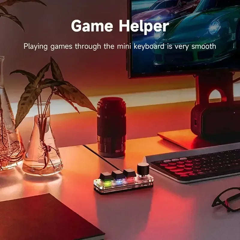 Mini Macro Mechanical Keyboard with 3 Keys 1 Knob USB RGB Gaming Custom Programming Switch Portable Keypad for PC Game Photoshop