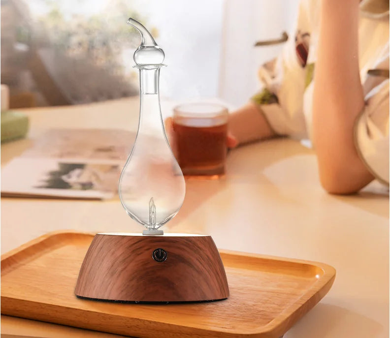 50ML Waterless Essential Oil Pure Diffuser Mini Nebulizer Aromatherapy Wood Glass Household Aroma Diffusers Colorful Night Light