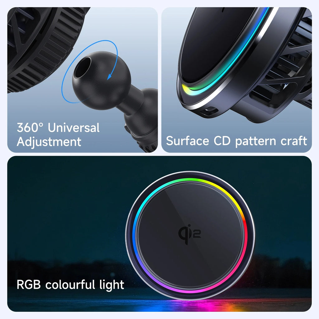 HaaYot QI2 Ice Cooling 25W Magnetic Wireless Car Charger RGB Fast Charging Car Phone Holder Stand For Magsafe iPhone 17 16 15 14