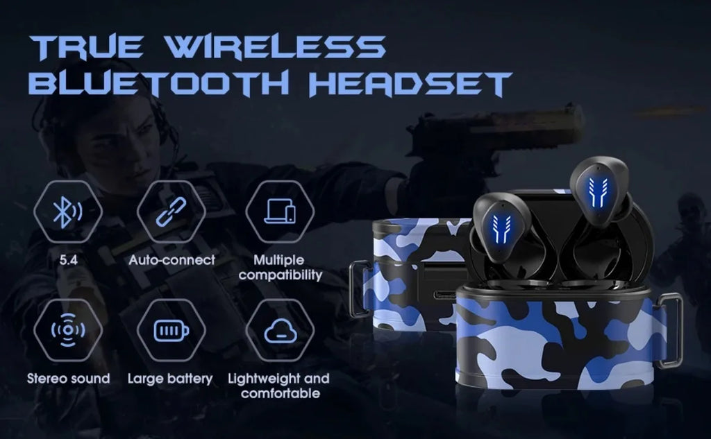 Bluetooth Gaming Earphones Wireless Noise-Canceling Headphones Low Latency Hi-Fi Audio Game Party for Gamer Friends Family