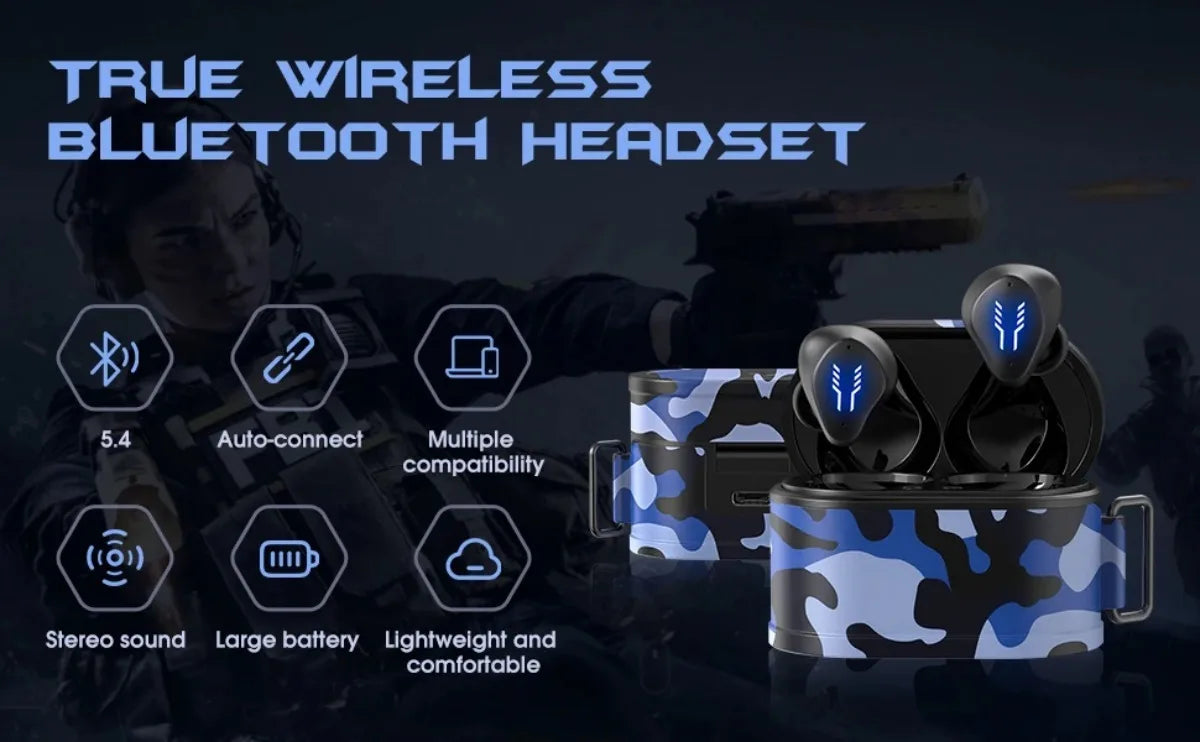 Bluetooth Gaming Earphones Wireless Noise-Canceling Headphones Low Latency Hi-Fi Audio Game Party for Gamer Friends Family