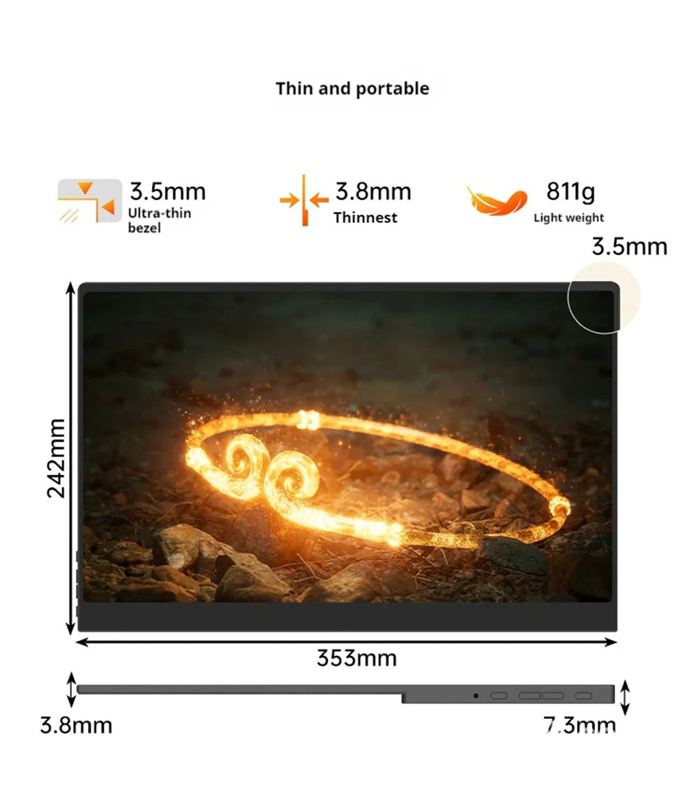 3K 16inch Portable Monitor 2880*1800 450d/m2 100%DCI-P3 For Laptop Second Screen HDMI-Compatible Games Expand Display