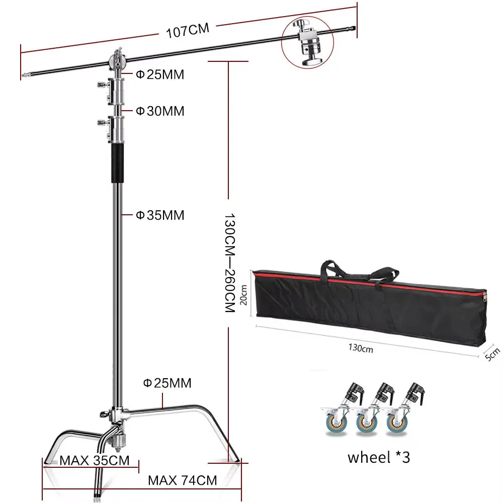 Photographic Equipment Professional Stainless Steel 2.6-3.3m Heavy Duty Light C Stand Studio Softbox Heavy Duty Tripod Carrybag