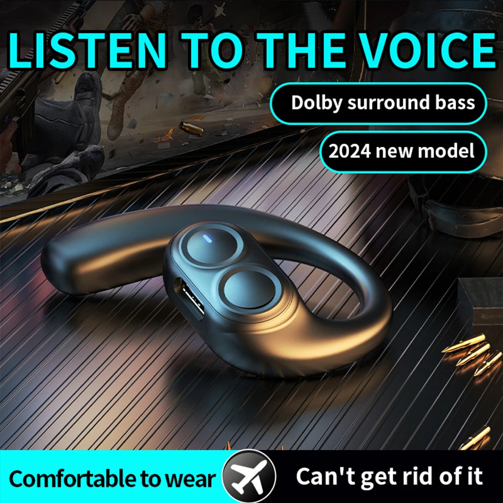 Bluetooth 5.4 Wireless Headphones Gaming Earphone Noise Canceling Ultra Long Battery Life Headset Open-Ear Stereo Sports Earbuds