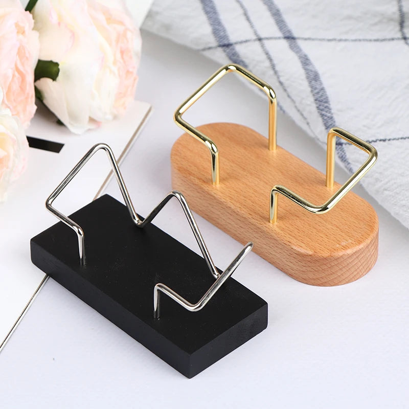 Desktop Business Card Holder, Solid Wood Display Stand for Office