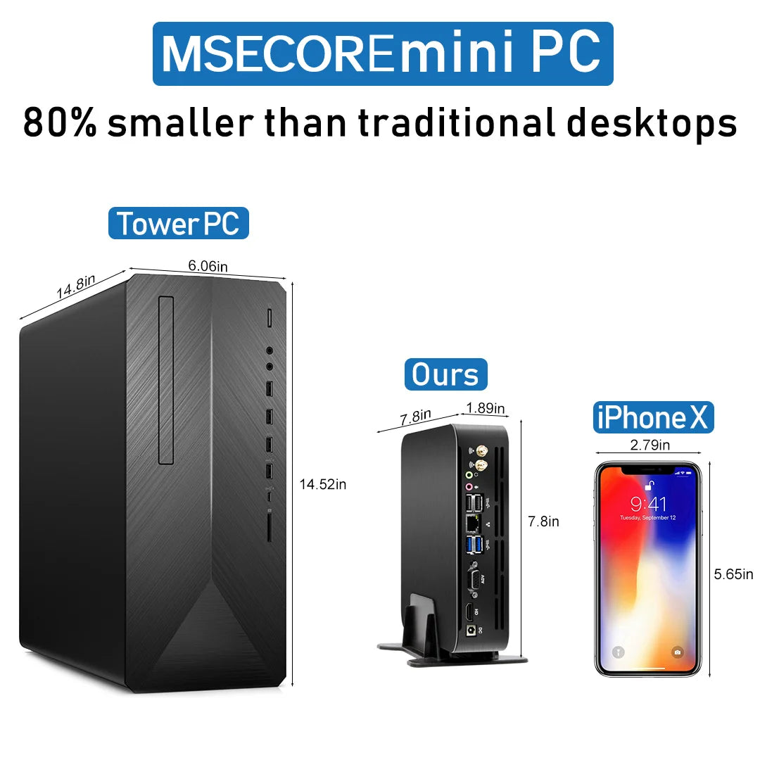 MSECORE Intel Core i3i5i7 Mini PC Gamer Windows 10 Portable PC Office Desktop Computer HTPC MINIPC Barebone System Linux WiFi HD