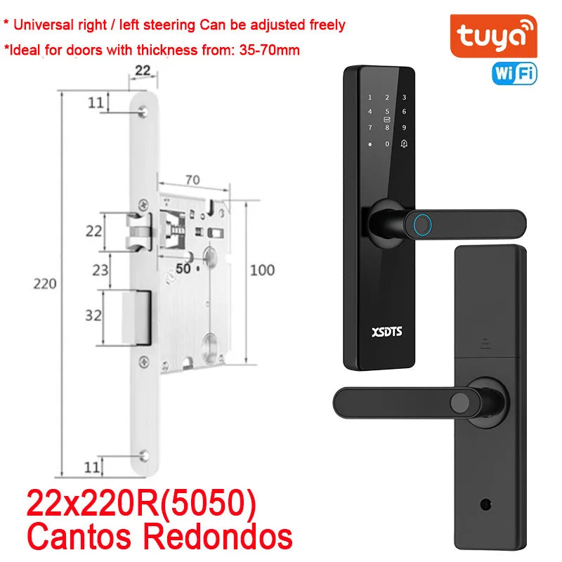 Electronic Smart Door Lock With Biometric Fingerprint Smart Card Password Key Unlock USB Tuya APP Emergency Charge lock For home