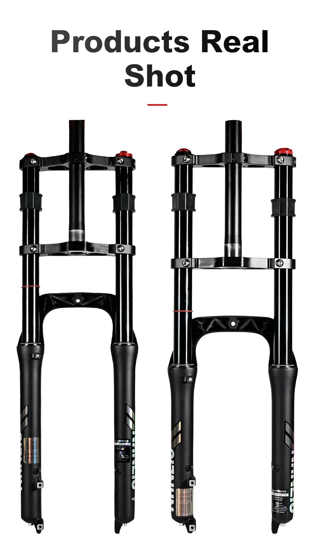 Nanlio Double Shoulder Snow Fork 20/26x4.0 Inch Fat Tire Air Suspension34mm Tube 135mm Hub Width for E-Bike MTB Electric Bicycle