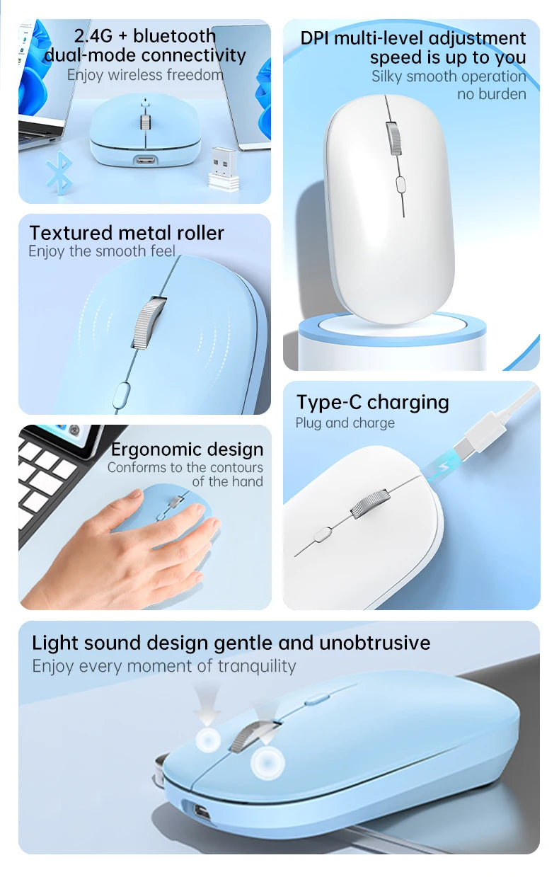 Wireless Mouse Bluetooth-compatible Mouse 2.4G Dual Modes Ergonomic Computer Mice For Laptop iPad Tablet PC Office Gaming Mouse