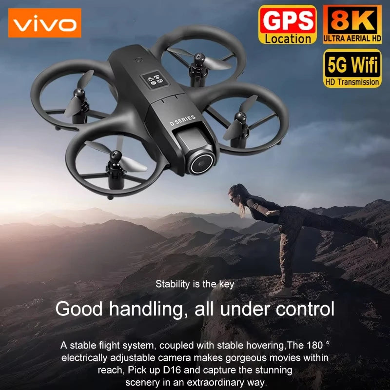 VIVO D16 Drone 8K Aerial HD Profesional Dual-camera Helicopter Optical Flow Positioning Avoidance Brushless Motor GPS Drone