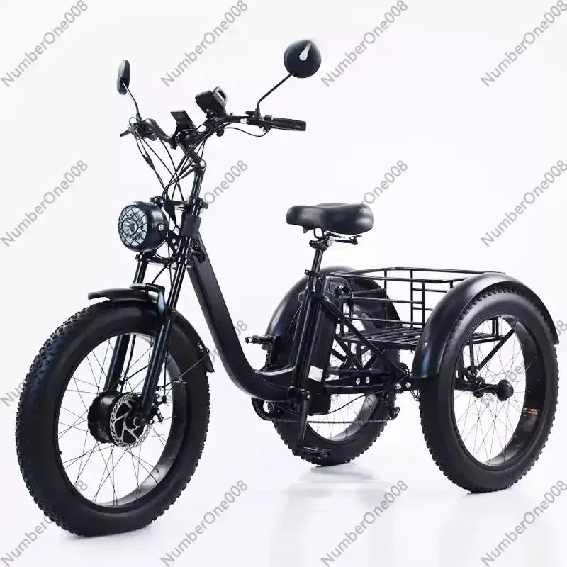 New Electric Tricyle Adult Electric Bicycle 24Inch Fat Tire 750W15AH Mobile Battery Mountain Ebike 3Wheel Electric Cargo Bike