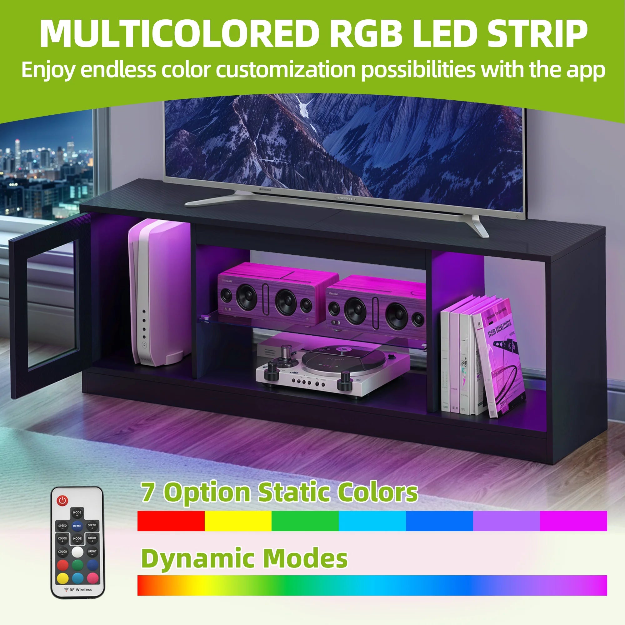 YITAHOME 65 Inch TV Stand - Modern Cabinet with Open Glass Shelves for Living Room, Gaming & Hallway