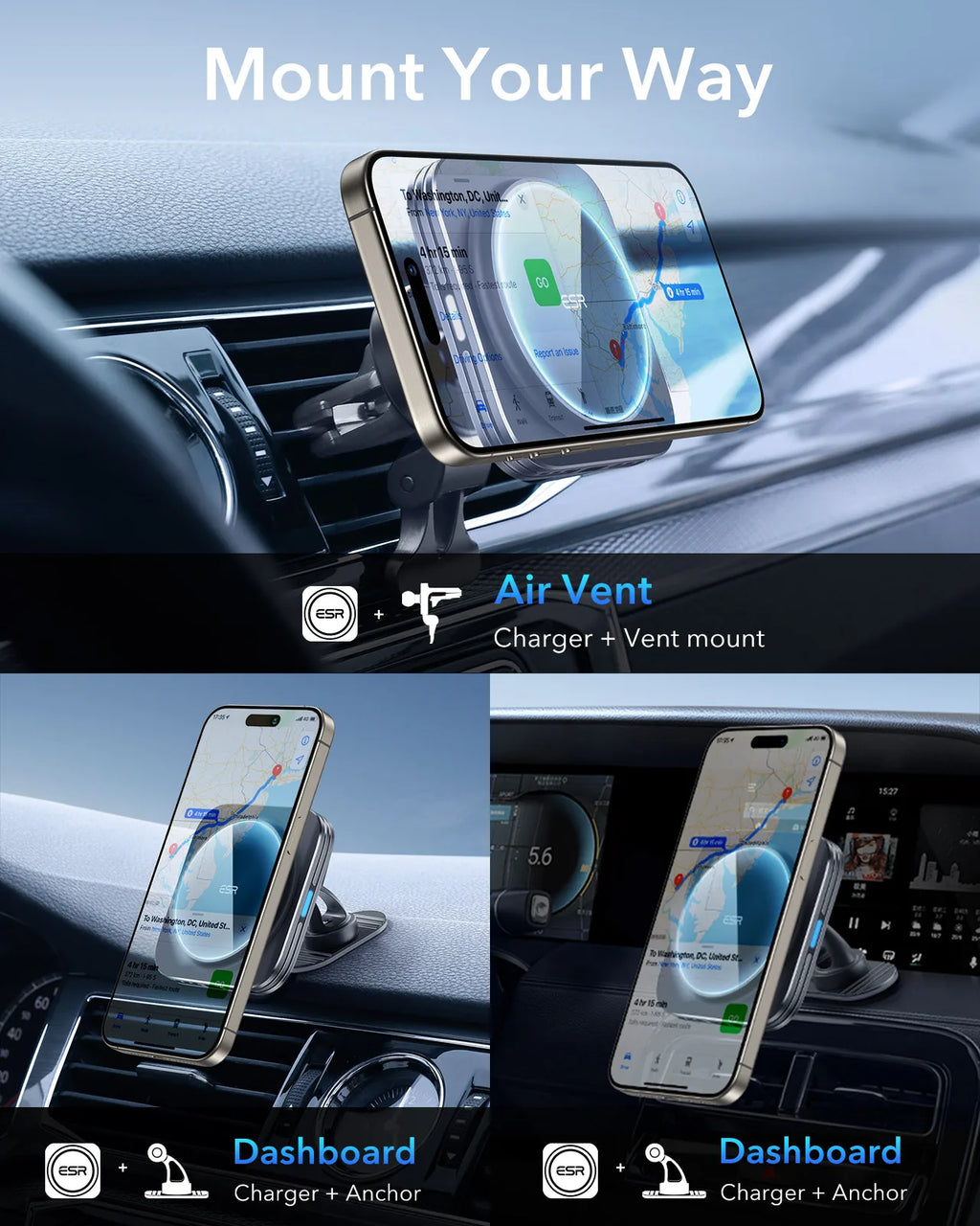 ESR for MagSafe Car Mount Charger 15W Dashboard Magnetic Wireless Car Charger for iPhone 17/16/15/14/13/12 Car Accessory