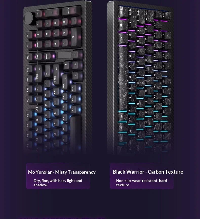 SKN Qinglong Mechanical Keyboard Gaming Custom Wireless Tri Mode Dual 8K Composite Carbon Fiber RGB Backlit Suspension Office