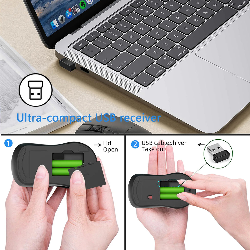 2.4G Wireless Mouse Ergonomic Adjustable 800-1200-1600 DPI Lightweight Rechargeable Office Gaming Mice For PC/Laptop/Macbook Pro