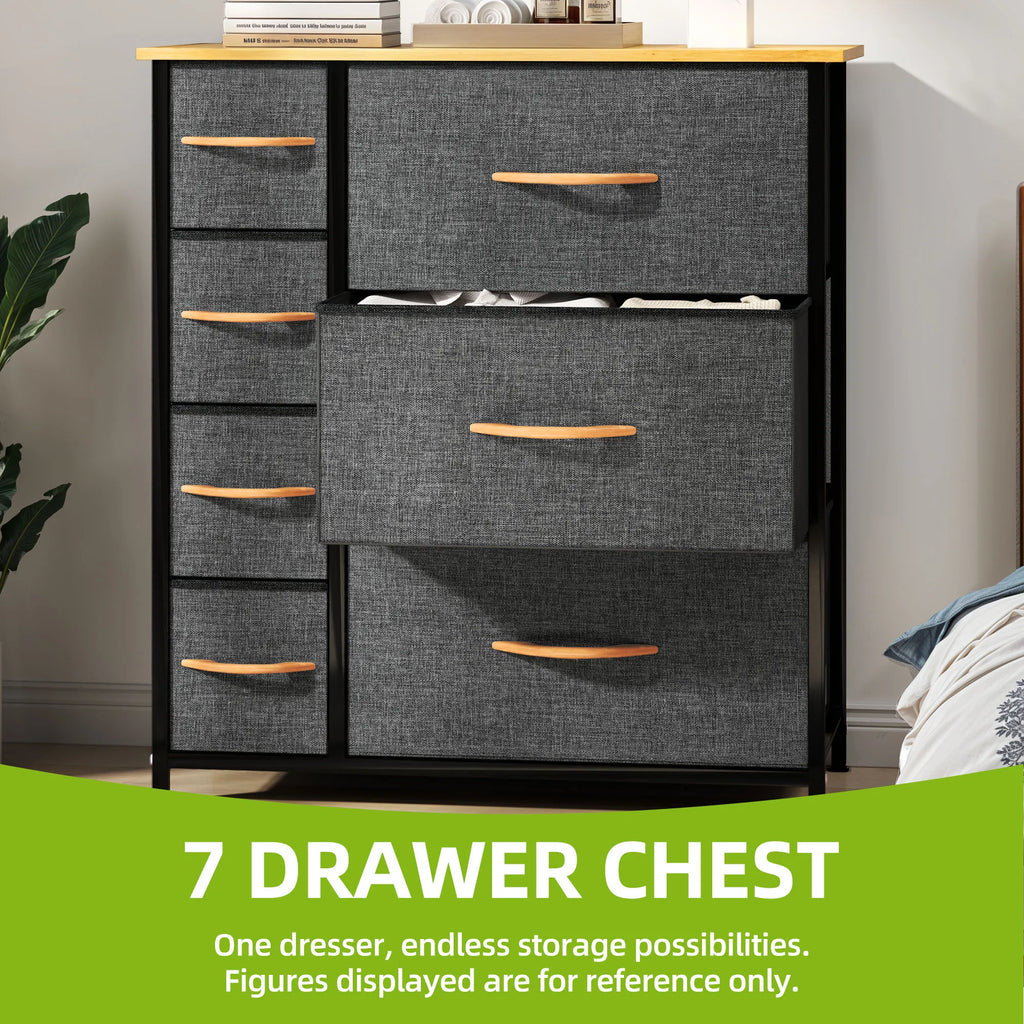 YITAHOME 7-Drawer Fabric Dresser - Steel Frame & Wood Top w/Easy-Pull Bins, Storage Organizer for Bedroom, Living Room, Closet