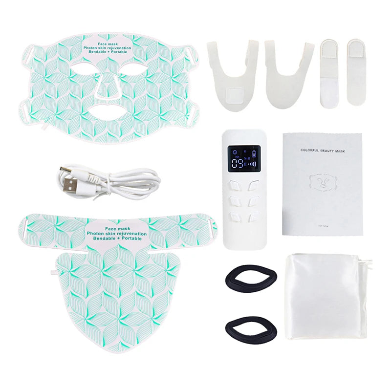 7 Colors + Infrared LED Face Mask and Neck Red Light Therapy Anti Aging Wrinkle Acne Pore Oil Control Skin Tighten Whiten