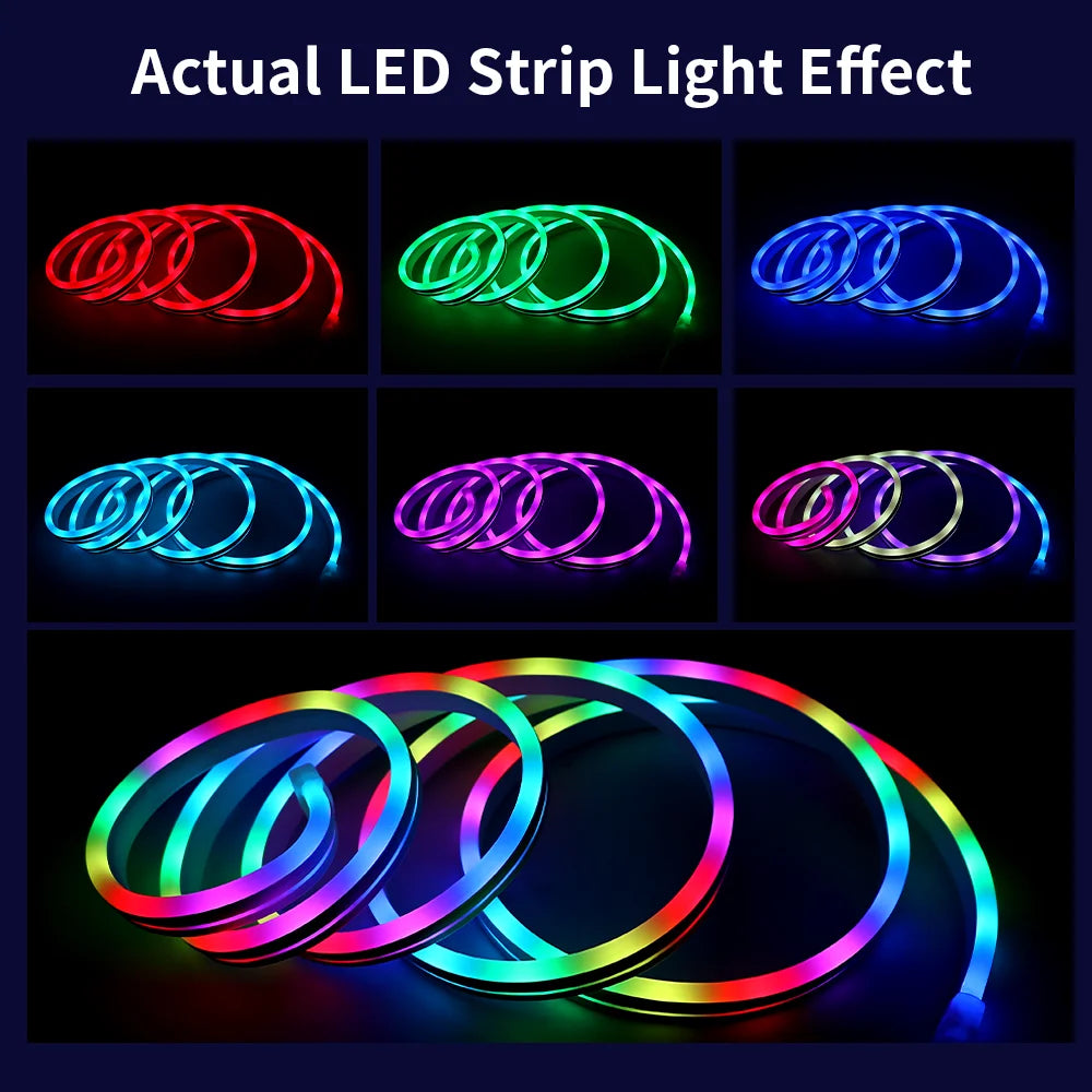LED Neon Light Strip RGBIC USB with Bluetooth APP Control Music Sync Waterproof Flexible Suitable for Game Room Party Decoration