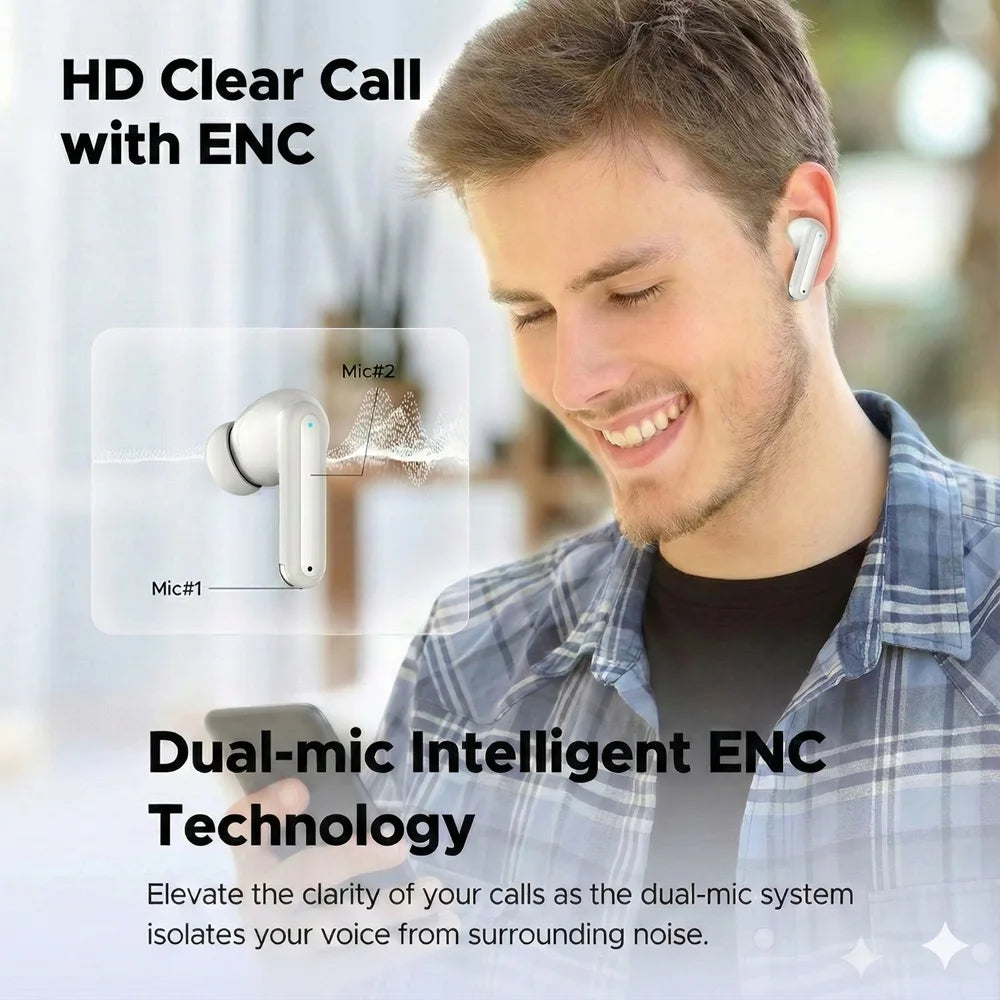 ANC ENC Wireless Earbuds HiFi Stereo Sound Bluetooth 5.4 Gaming Headphones Sport Noise Cancelling Earphones for gym running