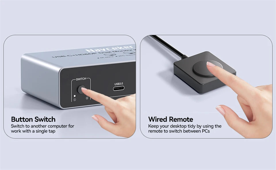 USB C HDMI DP KVM Switch 2 Monitors 4K@60Hz Dual Screens Type C KVM Switches 100W PD for 1 PC 1 Laptop Share Mouse Keyboard