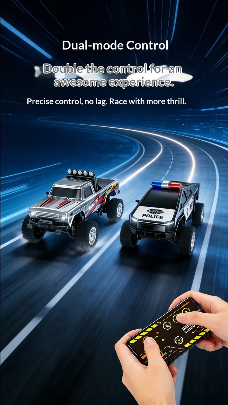 1：64 Mini Remote Control Off Road Truck Alloy Shell Rechargeable With Led Lights Anti Collision Night Play Electric Toy For Kids